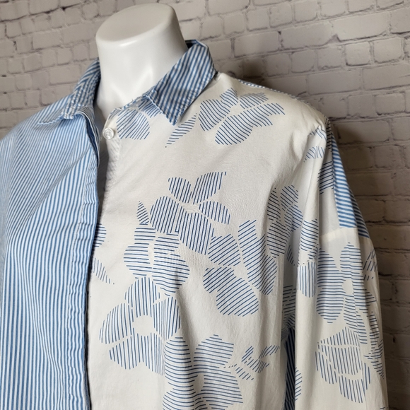 A New Day Blue and White Mixed Pattern Button Down Shirt Size L - Picture 2 of 6
